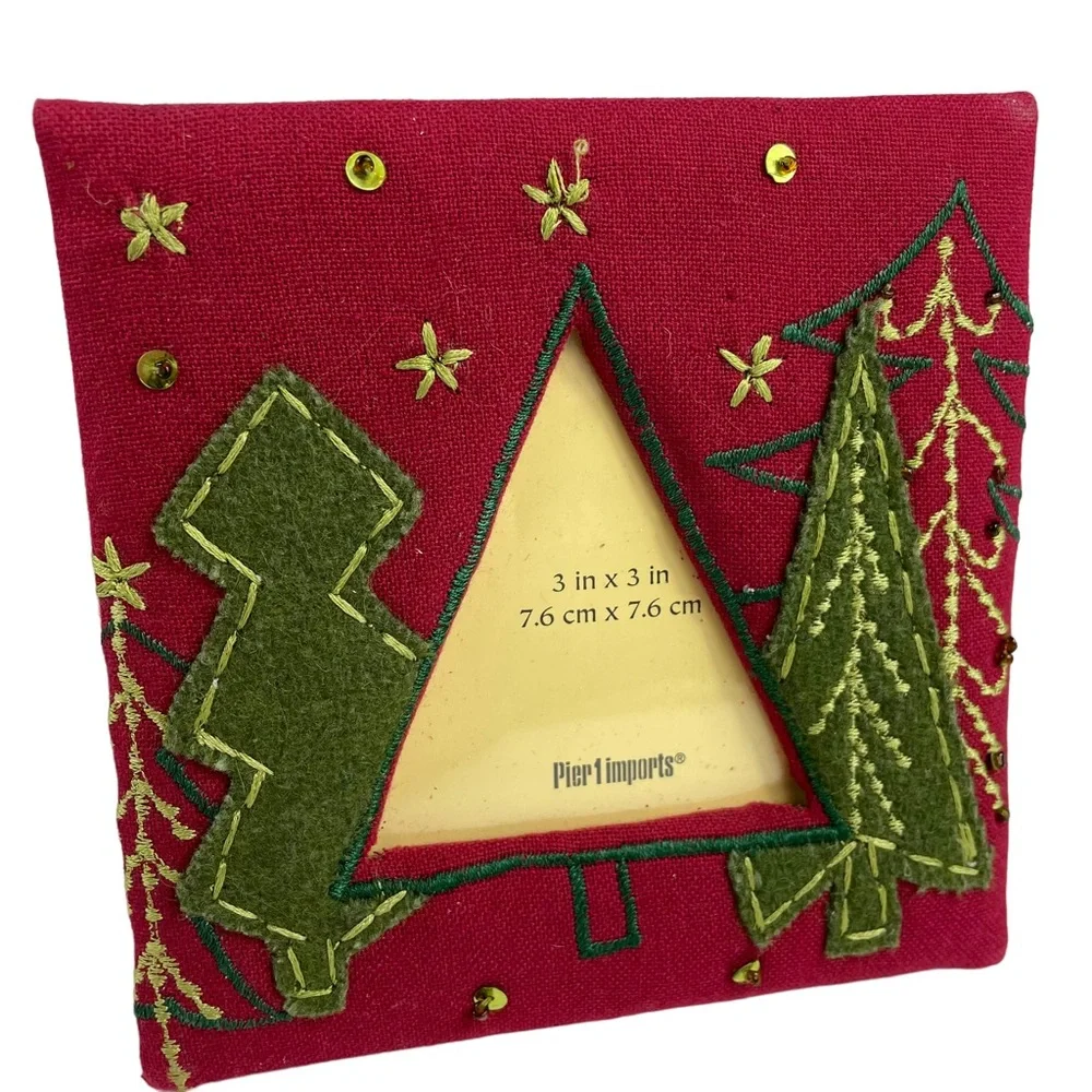 Pier 1 Imports Fabric Christmas 3”x3” Picture Photograph Frame Holiday Felt Tree
